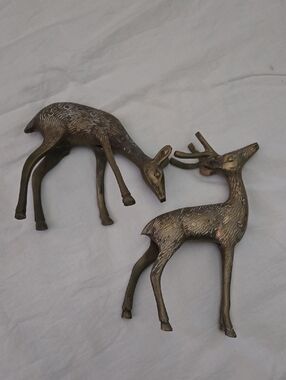Vintage Brass Deer Figurines - Pair
